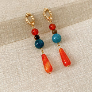 Retro Natural Stone Jade Earrings for Women Chinese Style Water Drop Beads Earrings with Long Tassel Female Ear Accessories K1