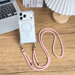 szhaiyu | For Magsafe Magnetic Clear Phone Case for IPhone Air 16E 17E 16 Plus 15 14 13 12 Pro Max Lanyard Transparent Protective Cover