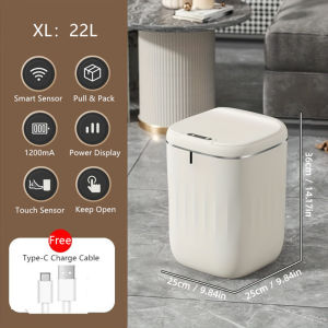 20/22/24L Large Rechargable Smart Trash Can With Lid Garbage Bin For Kitchen Bedroom Living Room Rubbish Container Touchless