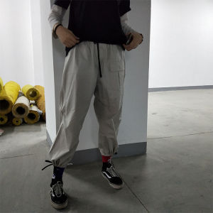 Loose Fit Drawstring Trousers Mens Hong Kong Grey Straight Leg Casual Workwear Nine Point Functional Hip Hop Versatile Spring Summer