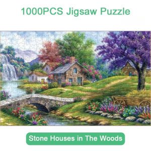 50*70cm Adult 1000PCS Paper Jigsaw Puzzle Stone Houses in The Woods Landscape Series Stress Relief Entertainment Children Toy