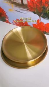 Piring Saji Stainless Steel Emas Elegan Anti Karat untuk Dekorasi Meja Makan dan Hidangan Mewah