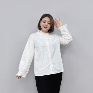 White Long Sleeve Stand Collar Shirt for Women Spring Summer Autumn Large Size Inner Wear Slimming Top Polo Neck Blouse