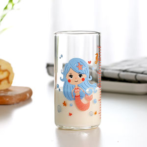 Heat Resistant Childrens Milk Cup with Scale Glass Measuring Cup Breakfast Milk Straw Water Cup Microwave Oven Safe Heatable