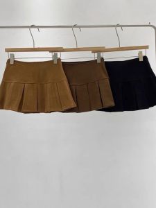 Váy Chữ a Cạp Cao Bằng Vải Da Lộn Kiểu Mỹ Cho Nữ Mùa Thu Đông 2025 Váy Ngắn Màu Trơn Phong Cách Hàn Quốc Dành Cho Nữ