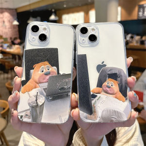 Cute Cartoon Bear Big Bear Second Bear Playing Computer Full Cover Transparent Silicone Phone Case for  16 15ProMax 14Plus