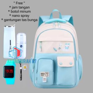 Tas sekolah anak perempuan remaja funny bag free botol minum kaca jam tangan nano spray gantungan tas bunga tas sekolah anak remaja SD SMP tas ransel