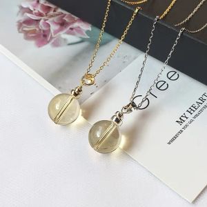 Natural Crystal Yellow Crystal Necklace Single Bead Pendant Lucky Charm Clavicle Chain Women Luxury Design Jewelry Gift
