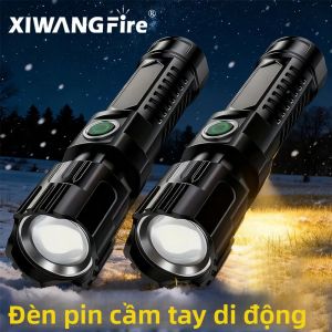Đèn Pin LED Siêu Sáng Có Thể Sạc Lại Bằng USB Với Đèn Pha Công Suất Cao Zoom Chiến Thuật Để Câu Cá Cắm Trại Ngoài Trời