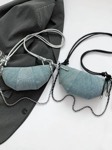 Special-Interest Design Denim Retro Shoulder Messenger Bag 2024 New Arrival Korean Chain Underarm Bag Work Clothing Croissant