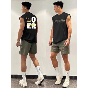 American Style Vintage Cotton Sleeveless Sports Vest Mens Summer Heavyweight Pure Cotton T-Shirt Casual Loose Fit round Neck