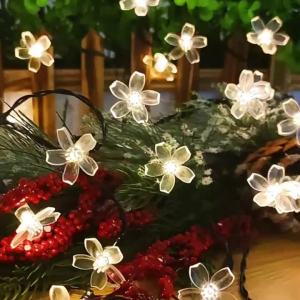 Đèn LED Năng Lượng Mặt Trời Dây Hoa Anh Đào Festoon Ngoài Trời Cổ Tích Vòng Hoa Đèn Cho Sân Vườn Ngày Lễ Trang Trí Đám Cưới Chạy Bằng Năng Lượng Mặt Trời