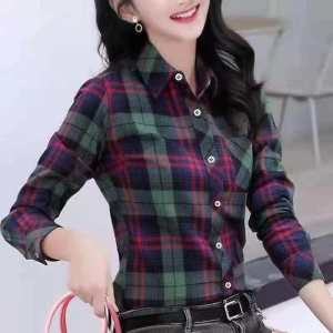 Womens Plaid Shirt Long Sleeve Loose Casual Style Spring Autumn Korean Version Vintage Hong Kong Flavor Outerwear Top