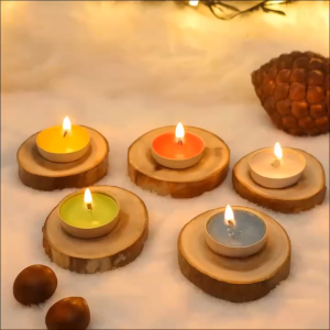 Set 5 Combo Nến Tealight & Lát Gỗ Decor Tự Nhiên Trang Trí Decor