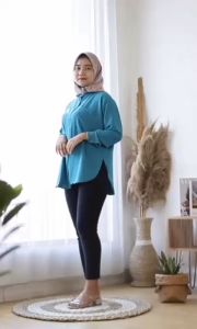 Blus Wanita Polos Cringkle Lengan Panjang Motif Polos Warna Cerah