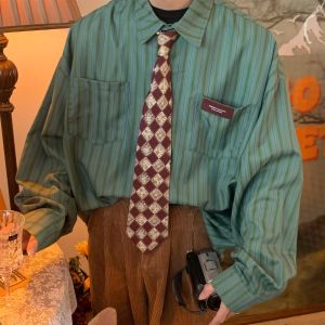 Áo Sơ Mi Nam Dài Tay Phong Cách Nhật Bản Cổ Điển Cityboy Áo Sơ Mi Kẻ Sọc Thường Ngày Áo Lót Phong Cách Hồng Kông INS Áo Sơ Mi Nam