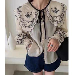 TM 2289 Blouse Chika embroidered collar babydoll top import