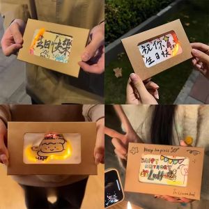 การ์ดอวยพรเผาเปลวไฟ Polocat ทำด้วยมือแบบ DIY พร้อมไม้ขีดไฟกระดาษซองสุขสันต์วันเกิดวัสดุที่ห่อการ์ดอวยพรของขวัญ