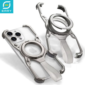 Eary Magnetic Stand Case for iPhone 16 Pro Max 360°Rotatable Frameless Cover with Lanyard for Magsafe Wireless Charging Bumper