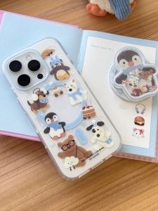 Cartoon Jellycat Doll Edge Magnetic Absorption Phone Case Double Layer Hollow out Cute Fun Fall Winter Protection for iPhone 16 pro Max Huawei Mate 60