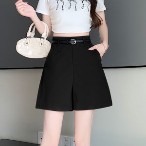 กางเกงขาสั้นทำงานเอวสูงสีพีชสำหรับผู้หญิง กางเกงขายาวทรงตรงลำลองสำหรับใส่ไปทำงานในฤดูร้อน กางเกงขายาวทรงเอ 5 จุด ทรงสลิมฟิต กางเกงขายาวทรงตรง