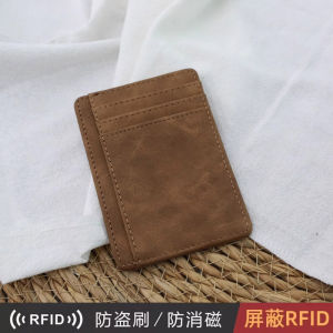 Mini Ultra-Thin Retro Mad Horse Leather One-Piece Card Holder Wallet Mens Card Bag Multi-Card Slot Vintage Style Wallet