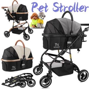 Foldable Pet Stroller 3-in-1 Pet Carrier Detachable Pet Bag Breathable Pet Travel Trolley with 4 Wheels Shock Absorption