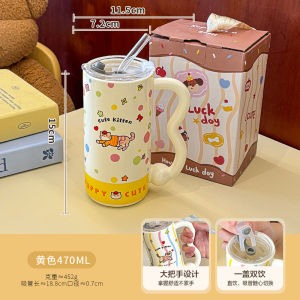 Cốc Cà Phê Bằng Gốm Sứ Ceramics Cartoon Có Nắp Và Ống Hút Cốc Nước Dùng Tại Văn Phòng Cốc Uống Trực Tiếp Cốc Đựng Sữa Và Cà Phê