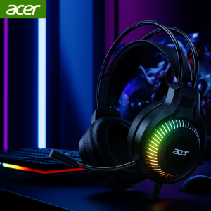 Acer OHW303 Headsets Gamer 7.1 Stereo Virtual Surround Bass Earphone Gaming Headphone with Mic LED Light for Computer PC Gamer