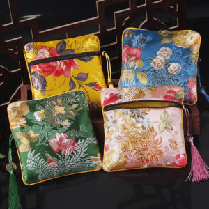 New Chinese Style Ancient Wind Brocade Pouch Jewelry Bag Buddha Beads Cultural Relics Storage Bag Hand Bracelet Packaging Bag Zipper Bag Loose Change Bag