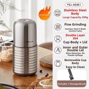[China Plug Adapter Needed] Bear | Multi-Function Home Mini Grinder for Grains Herbs and Dry Ingredients