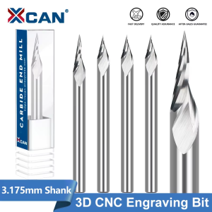 XCAN 1pc 3.175mm Shank PCB 3D Engraving Bit 15/20/45/60/90 Degrees V Shape Tip Carving Cutter Carbide Milling Cutter Router Bit