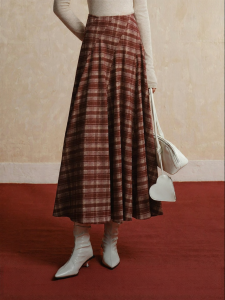 Yigue | Festive Stylish Tartan A-line Midi Skirt