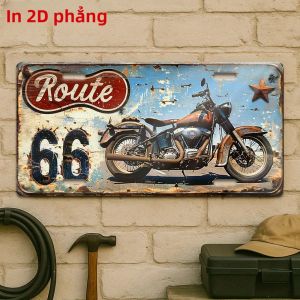 Biển Hiệu Kim Loại Cổ Điển Xe Máy Route 66 Hình Dạng Phẳng 2D Làm Bằng Nhôm Dùng Trang Trí Nhà Để Xe Quán Bar Phòng Riêng Của Nam Giới.