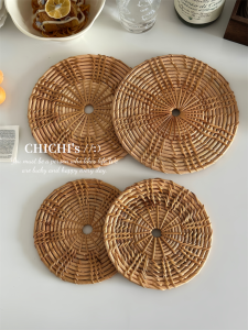 Simple round Heat Resistant Dining Mat Wooden Style Home Kitchen Table Plate Mat Anti-Scalding Pad Circular Tablecloth