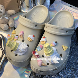 ฤดูร้อน น้ําแข็ง สีครีม ธีม 3D ตกแต่งรองเท้าหัวเข็มขัดดอกไม้อุปกรณ์เสริม Universal Fit สําหรับรองเท้าแตะ Crocs และรองเท้ารูรูอื่น ๆ
