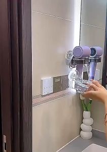 Wall-mounted Hair Dryer Suction Cup Hole-free Rotating Shelf Bathroom Bathroom Wall Storage Non-marking Removable Bracket