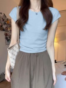 HUOLISI | Summer Blue Short-sleeve Shoulder-aligned T-shirt