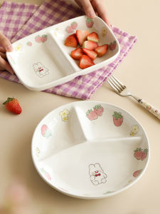 Blue Lotus Ceramic Dish Partitioned Dinner Plate Microwave Safe Weight Loss Fat Reduction Quantitative Family Meal Plate