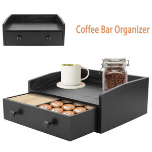 Wooden Coffee Rack Countertop Coffee Bar Organizer with Drawer Large Capacity  Vintage Coffee Organizer Station for Home Office