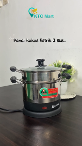 KTC Mart - Panci Kukus Listrik 2 Susun Stainless Steel Kapasitas 15L Panci Kukusan Serbaguna