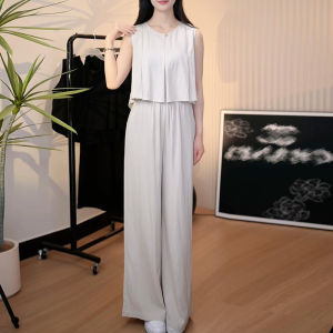 Shalldoer | Áo vest không tay phong cách Hàn Quốc cạp cao quần dài mùa hè mới thiết kế cho nữ quần áo hai mảnh không có thương hiệu