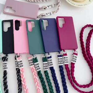 Soft Silicone Crossbody Lanyard Strap Case For Samsung S25 Ultra S24 FE S23 Ultra S22 S21 S20 FE A56 A36 A55 A35 A54 A73 Cover