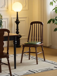 American Style Retro Solid Wood Dining Chair Living Room Soft Padded Back Chair Casual Table Chair Middle Age Leisure Desk Chair