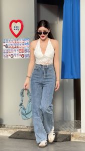 กางเกงยีนส์ทรงกระบอกสียีนส์นัว ป้ายVintage ทรงสวยเอวสูง ผ้าไม่ยืด