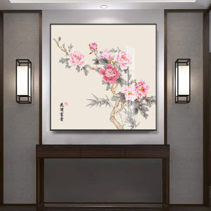 New Chinese Style Decorative Painting Peony Square for Entrance Hallway Corridor Wall Art Living Room Modern Decoration