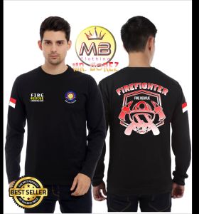 Kaos Oblong Lengan Panjang Pemadam Kebakaran Lengan Manset Warna Hitam Premium / Baju Damkar Keren