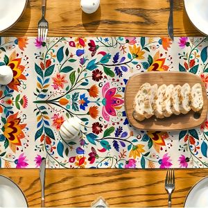 Mexican Floral Print Table Runner Washable Festival & Banquet Dining Table Runner
