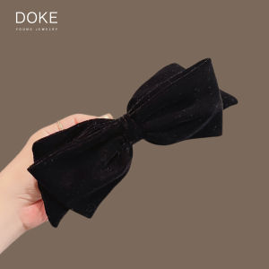 Black Velvet Hair Clip with Butterfly Knot for Women Spring Clamp across the Head for Half up Styles Vintage Feel