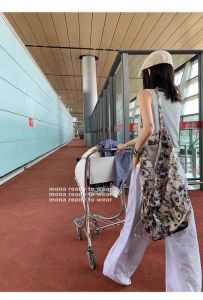 Mona Puppy Retro Print Foldable All-Matching Bag Female Large Capacity Cloth Bag Shoulder Internet Hot